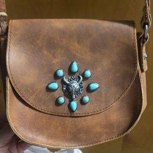 Small, Chestnut crossbody, western decoration